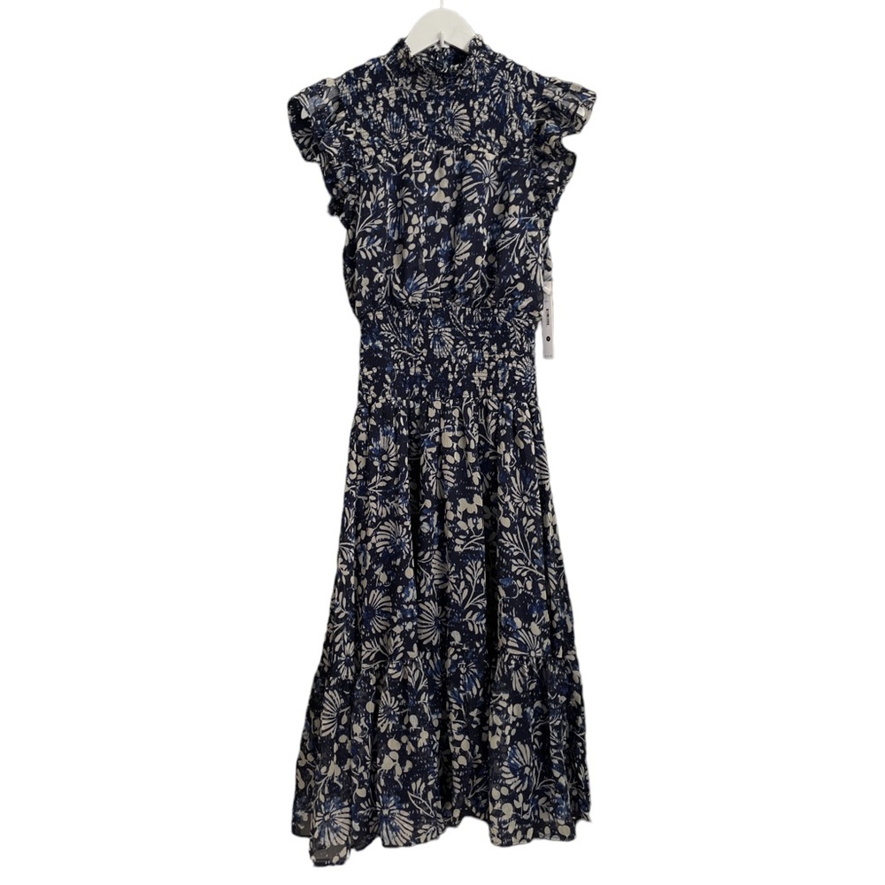 AQUA Floral Smocked Sleeveless Midi Dress - NWT Blue - Small - Picture 3 of 4